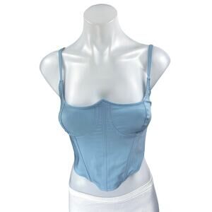 Urban Outfitters Blue Sleeveless Corset Bustier Lace Up Cami Tank Crop Top Sz S
